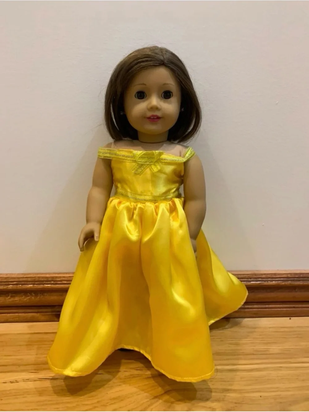 Yellow Satin Princess Gown for 18-Inch Dolls Handmade Fits American Girl